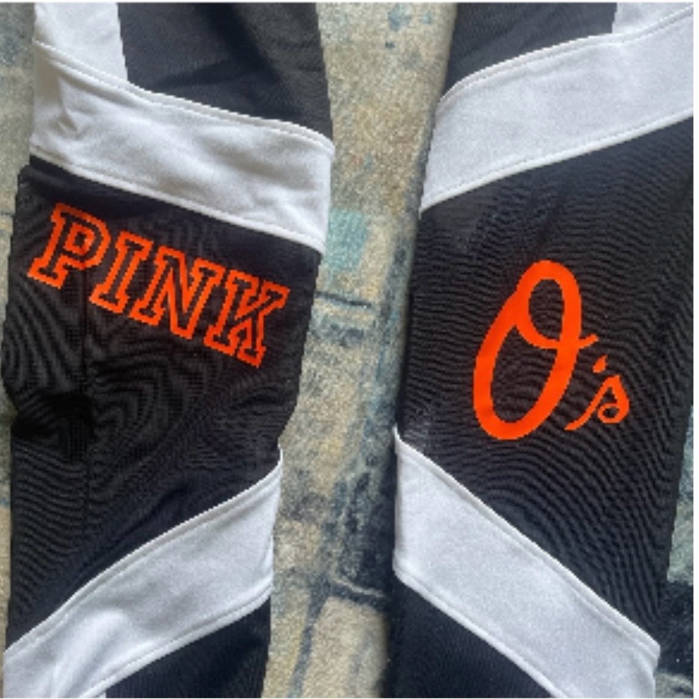 Baltimore Orioles PINK Victorias Secre Black Athletic Leggings with Orange Logos